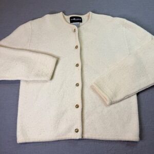 Sag Harbor Cardigan Sweater Womens PM Cream Excellent 100% Wool Gold Buttons